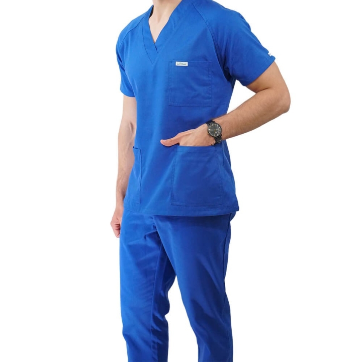Costum medical Lotus 3, Basic 2, BBC, stretch, albastru royal - imagine 4