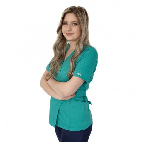 Bluza kimono cu maneca scurta Lotus 2, verde chirurgical