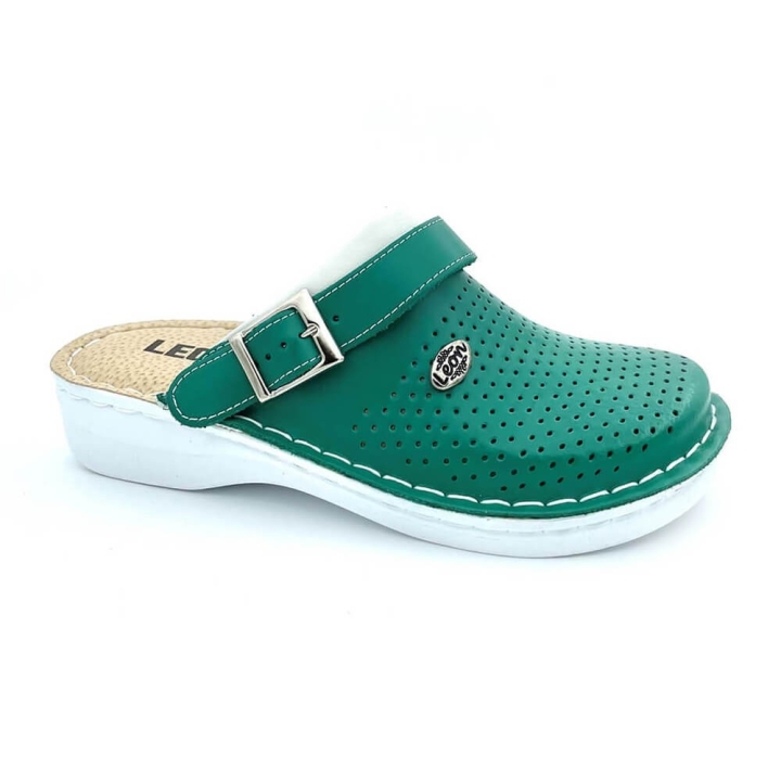 Saboti medicali, de dama, din piele, cu bareta, Leon V202, verde - imagine 5
