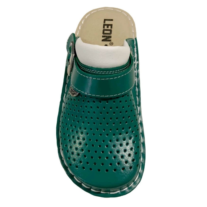 Saboti medicali, de dama, din piele, cu bareta, Leon V202, verde - imagine 7