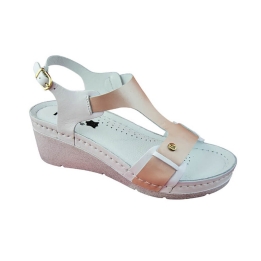 Sandale dama, din piele, de vara, Leon 1010, alb/maro