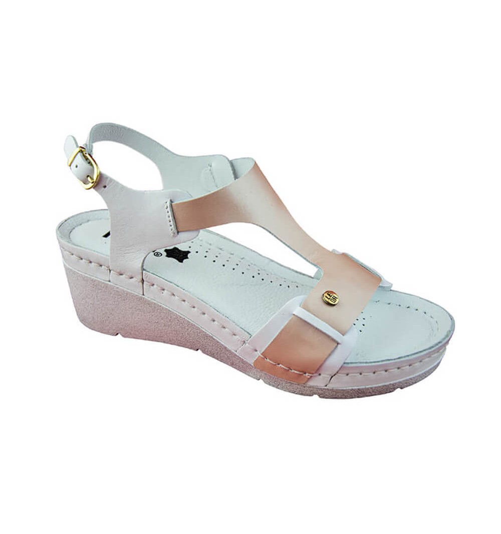 Sandale dama, din piele, de vara, Leon 1010, alb/maro