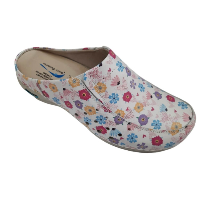 Saboti medicali din piele naturala, lavabili, Nursingcare Wash'Go Berlin, Flowers Heart - imagine 1
