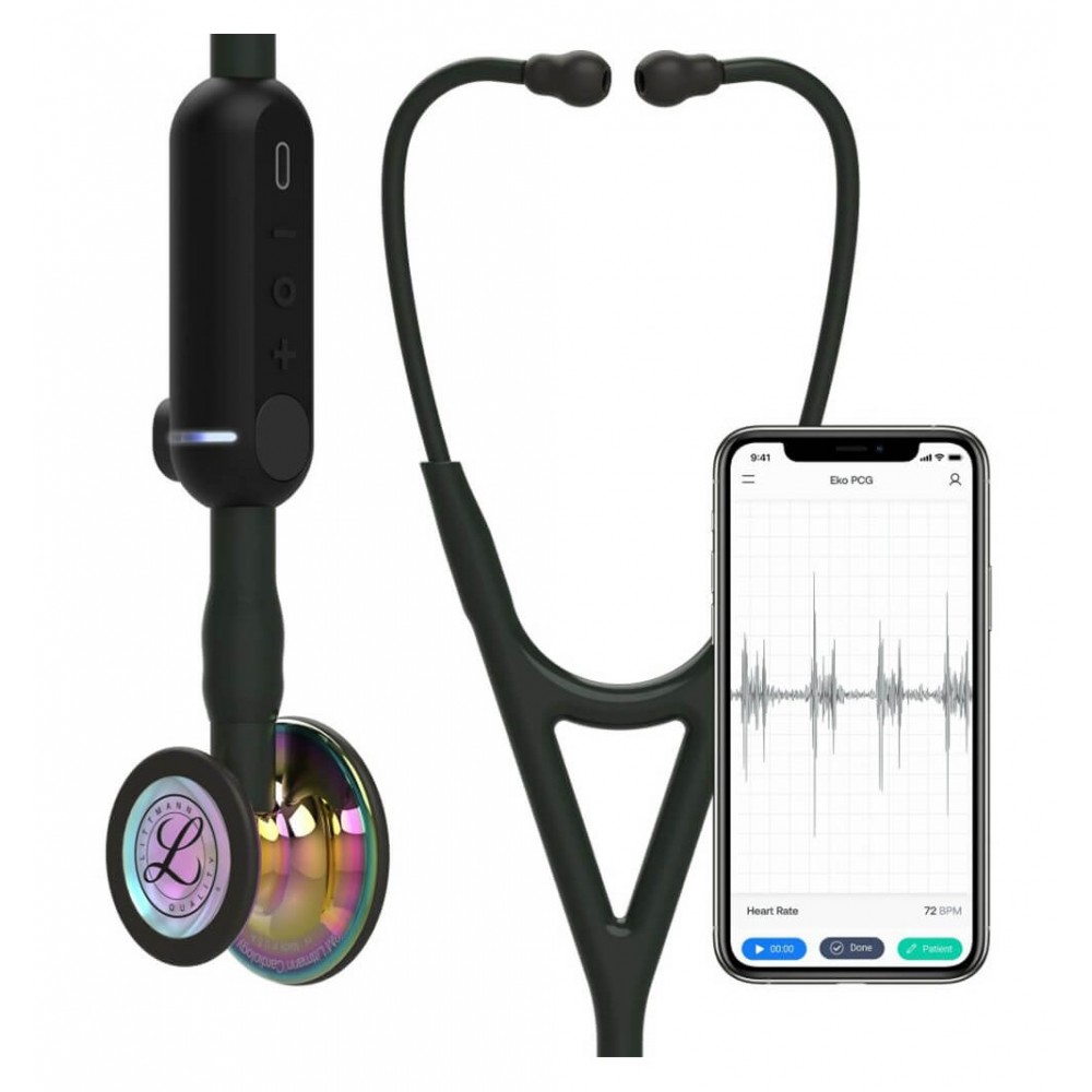 Stetoscop electronic 3M™ Littmann® CORE Digital 8570, Negru, capsula curcubeu (Black/Rainbow)