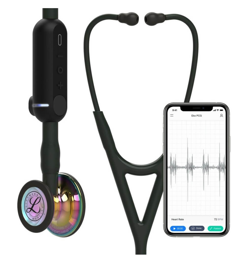 Stetoscop electronic 3M™ Littmann® CORE Digital 8570, Negru, capsula curcubeu (Black/Rainbow)
