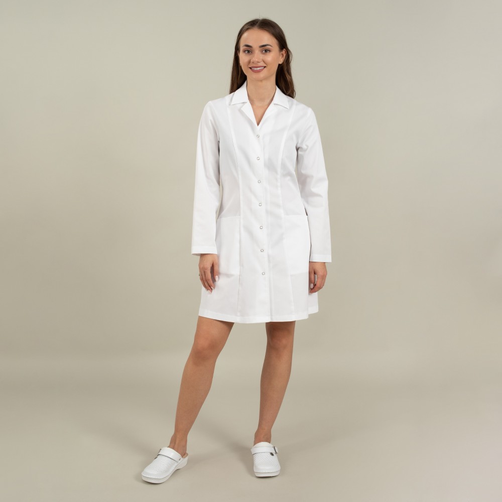 Halat medical alb 3/4 cu rever - Sofia