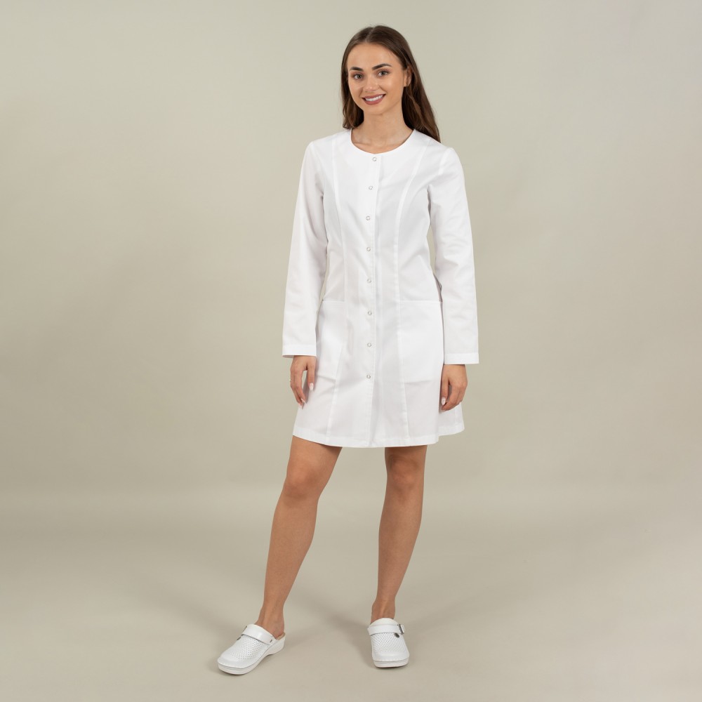 Halat medical alb 3/4 cu guler rotund - Ema