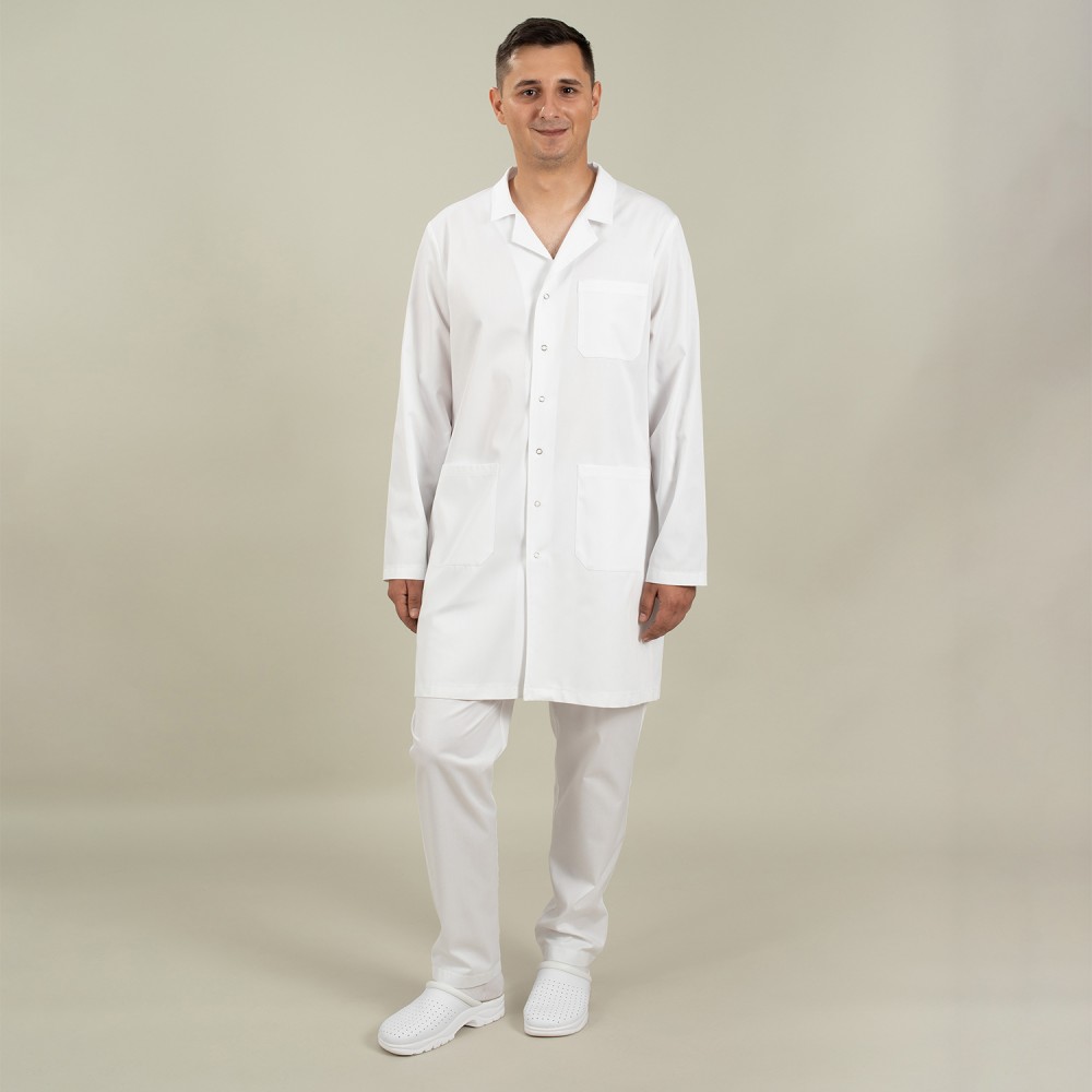 Halat medical alb 3/4 cu rever - Robert