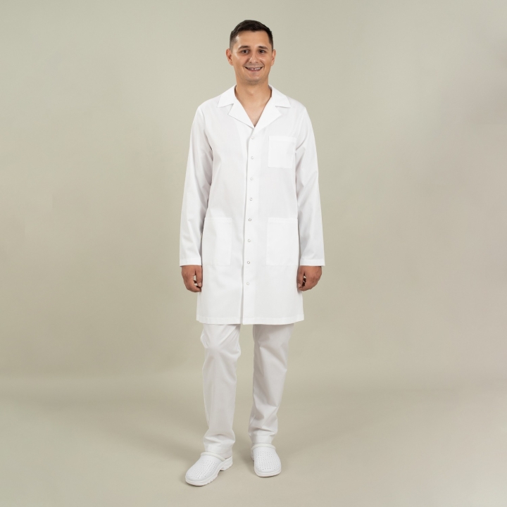 Halat medical alb 3/4 cu rever - Edy - imagine 1