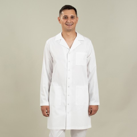 Halat medical alb 3/4 cu rever - Edy