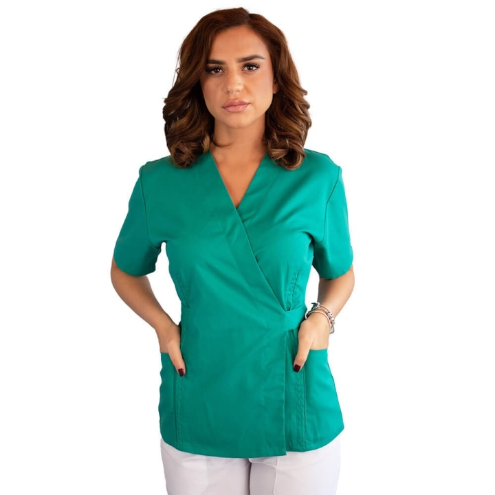 Bluza kimono cu maneca scurta, Lotus 1, verde chirurgical - imagine 4