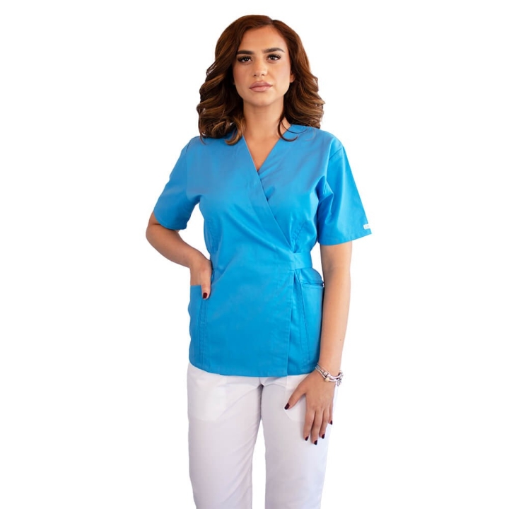 Bluza kimono cu maneca scurta, Lotus 1, albastru deschis - imagine 2