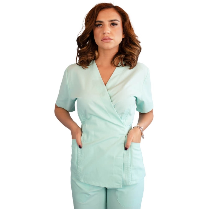 Bluza kimono cu maneca scurta, Lotus 1, verde menta - imagine 2
