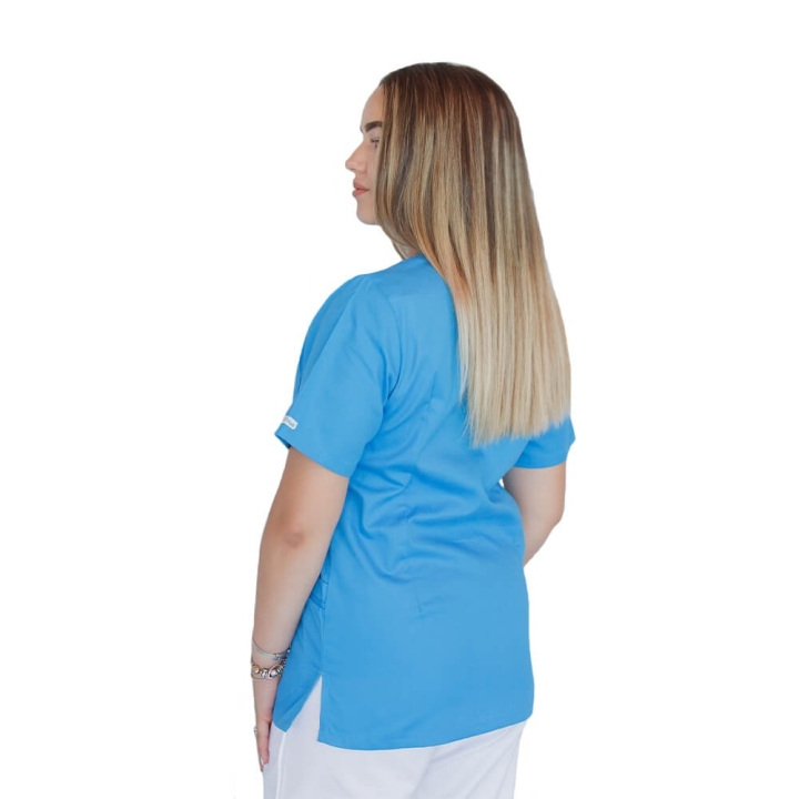 Bluza in V cu fermoar si maneca scurta, Lotus 1, albastru deschis - imagine 3