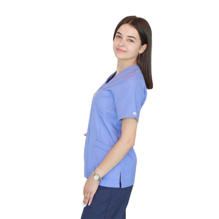 Bluza in V cu fermoar si maneca scurta, Lotus 1, albastru ciel - imagine 3