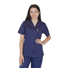 Bluza in V cu fermoar si maneca scurta, Lotus 1, bleumarin