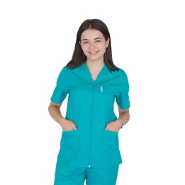 Bluza in V cu fermoar si maneca scurta, Lotus 1, verde chirurgical