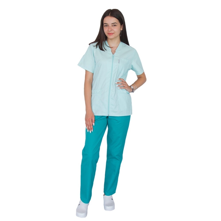 Bluza in V cu fermoar si maneca scurta, Lotus 1, verde menta - imagine 4