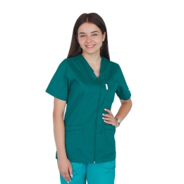 Bluza in V cu fermoar si maneca scurta, Lotus 1, verde hunter