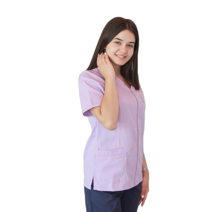 Bluza in V cu fermoar si maneca scurta, Lotus 1, lila - imagine 2