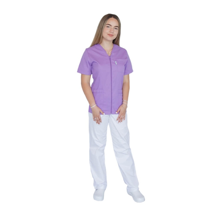 Bluza in V cu fermoar si maneca scurta, Lotus 1, mov - imagine 3