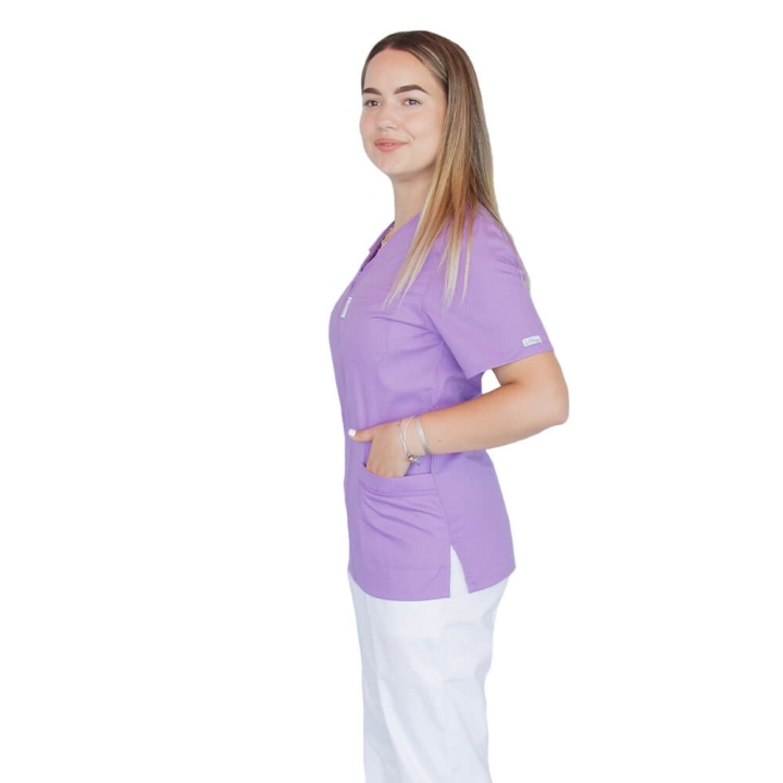 Bluza in V cu fermoar si maneca scurta, Lotus 1, mov - imagine 2