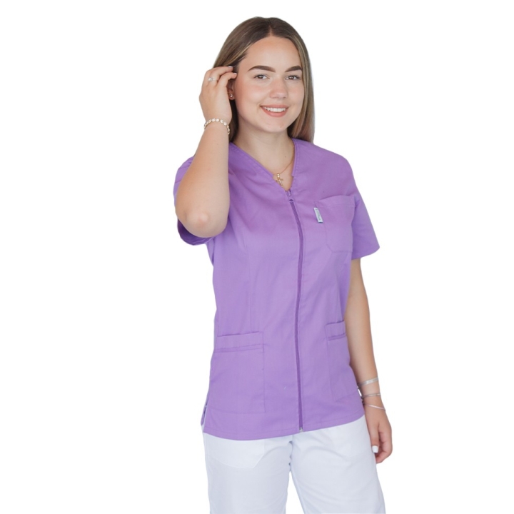 Bluza in V cu fermoar si maneca scurta, Lotus 1, mov - imagine 1
