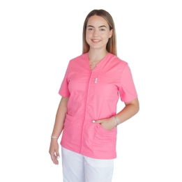 Bluza in V cu fermoar si maneca scurta, Lotus 1, roz prafuit