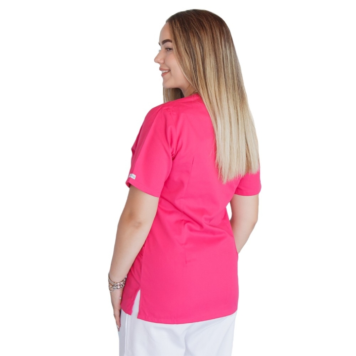 Bluza in V cu fermoar si maneca scurta, Lotus 1, fucsia - imagine 3