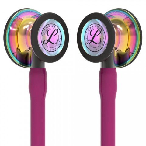 Stetoscop 3M™ Littmann® Cardiology IV, Roz inchis/fumuriu, capsula curcubeu (Raspberry/Smoke/High-Polish Rainbow)
