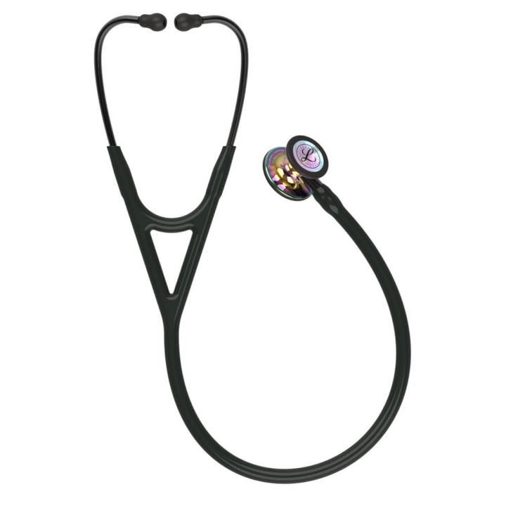 Stetoscop 3M™ Littmann® Cardiology IV, Negru/fumuriu, capsula curcubeu (Black/Smoke/High-Polish Rainbow) - imagine 1