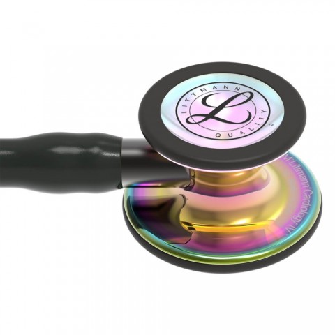 Stetoscop 3M™ Littmann® Cardiology IV, Negru/fumuriu, capsula curcubeu (Black/Smoke/High-Polish Rainbow)