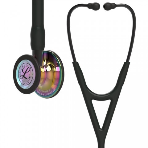 Stetoscop 3M™ Littmann® Cardiology IV, Negru/fumuriu, capsula curcubeu (Black/Smoke/High-Polish Rainbow)