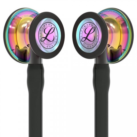 Stetoscop 3M™ Littmann® Cardiology IV, Negru/fumuriu, capsula curcubeu (Black/Smoke/High-Polish Rainbow)