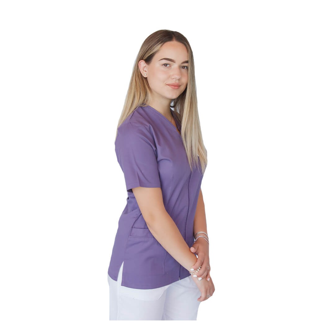 Bluza in V cu fermoar si maneca scurta, Lotus 3, BBC, indigo