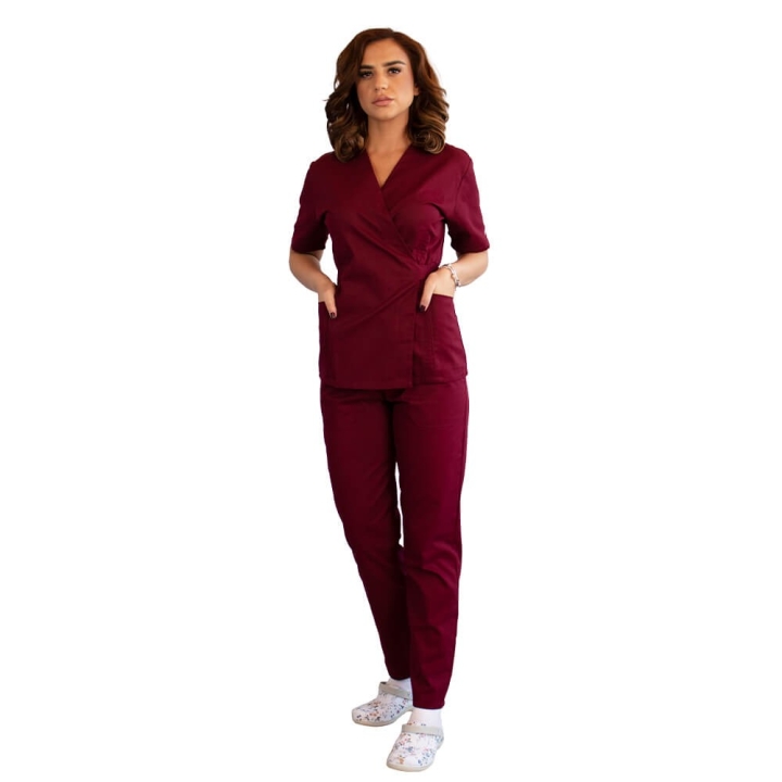 Bluza kimono cu maneca scurta, Lotus 1, visiniu - imagine 2