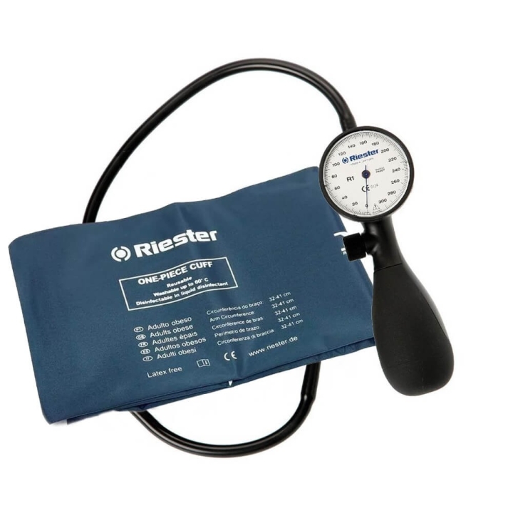 Tensiometru mecanic Riester R1 Shock-Proof®, alb, cu manseta dezinfectabila, marime extra-large - imagine 1