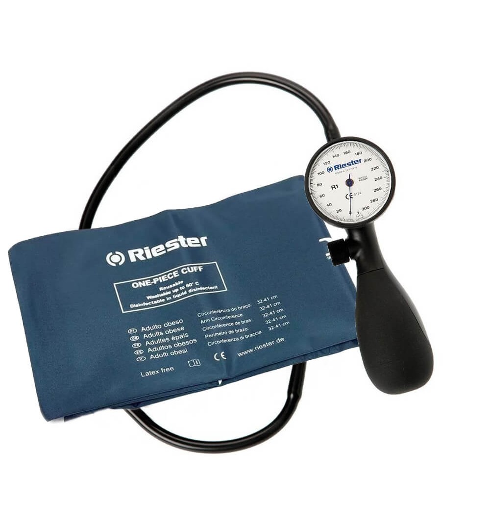 Tensiometru mecanic Riester Shock-Proof®, alb, cu manseta dezinfectabila, marime extra-large