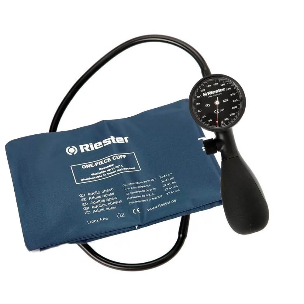 Tensiometru mecanic Riester Shock-Proof®, negru, cu manseta dezinfectabila, marime extra-large