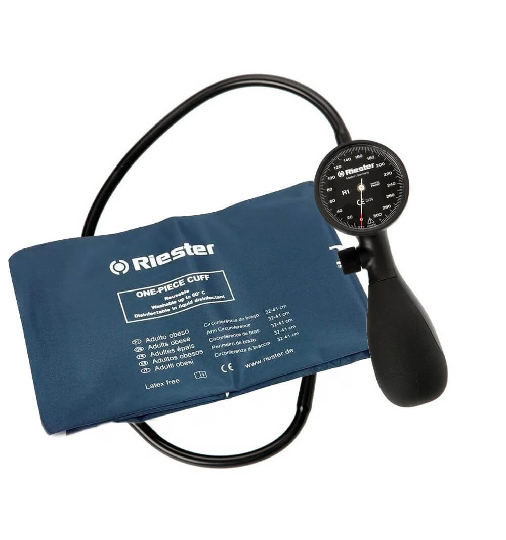 Tensiometru mecanic Riester Shock-Proof®, negru, cu manseta dezinfectabila, marime extra-large
