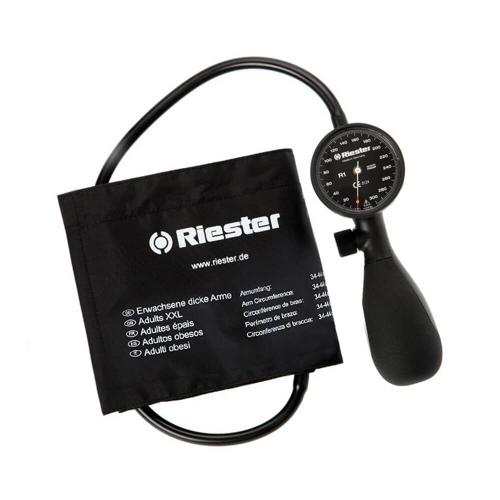 Tensiometru mecanic Riester Shock-Proof®, negru, manseta cu inchidere velcro, marime extra-large