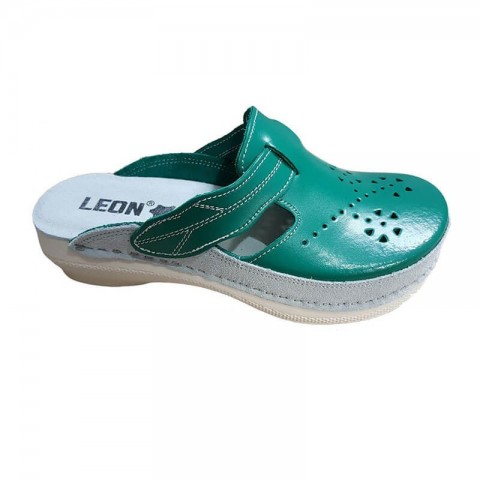 Saboti medicali de dama, din piele, Leon PU156, verde