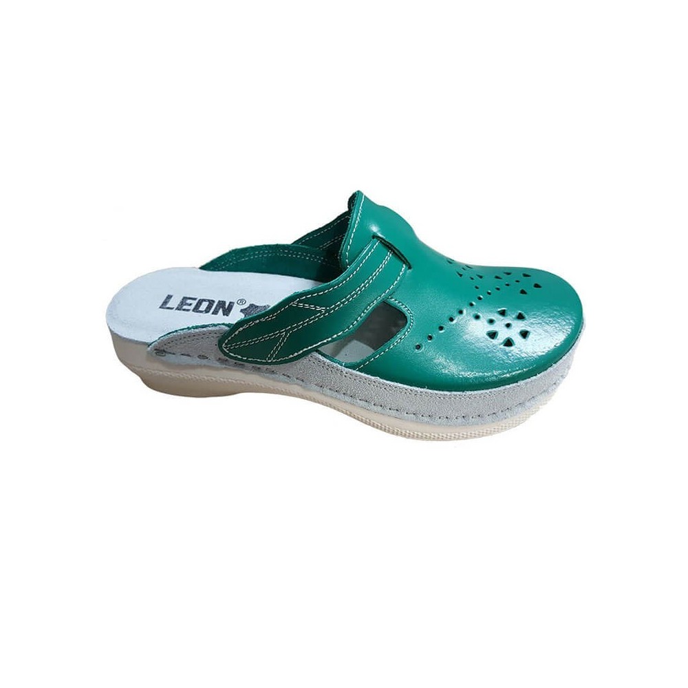 Saboti medicali de dama, din piele, Leon PU156, verde