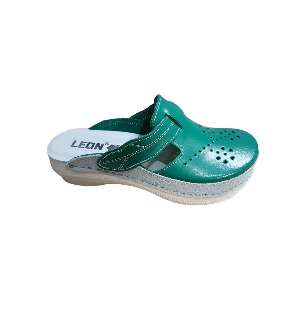 Saboti medicali de dama, din piele, Leon PU156, verde