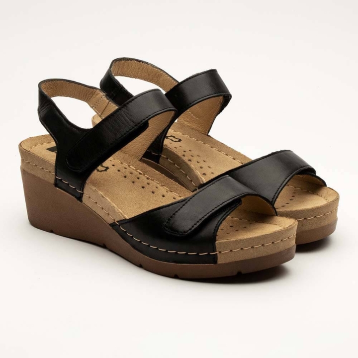Sandale Leon 1041, din piele, de vara, negru - imagine 1