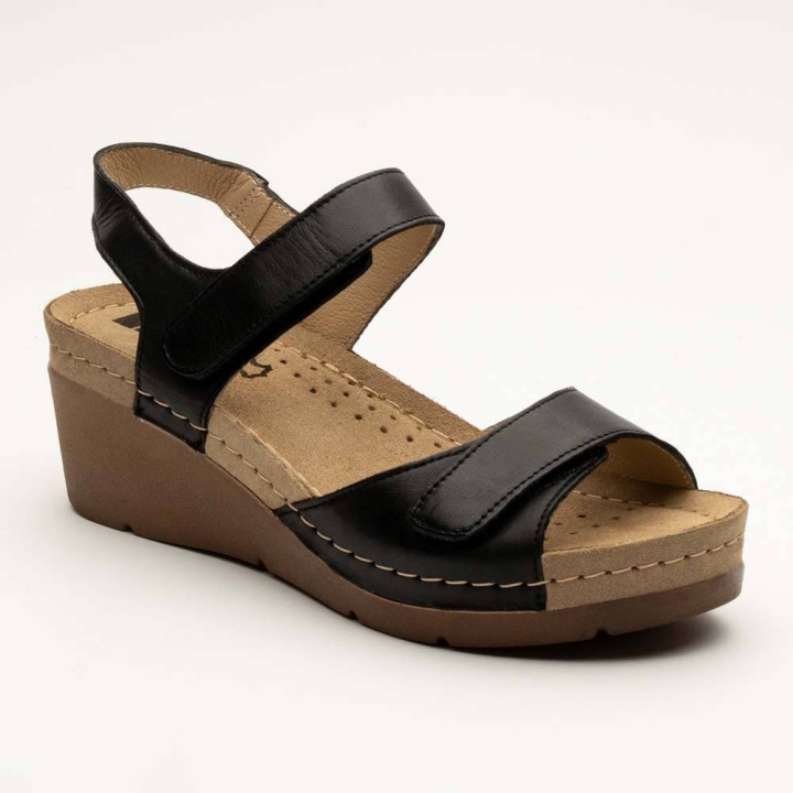Sandale Leon 1041, din piele, de vara, negru - imagine 2