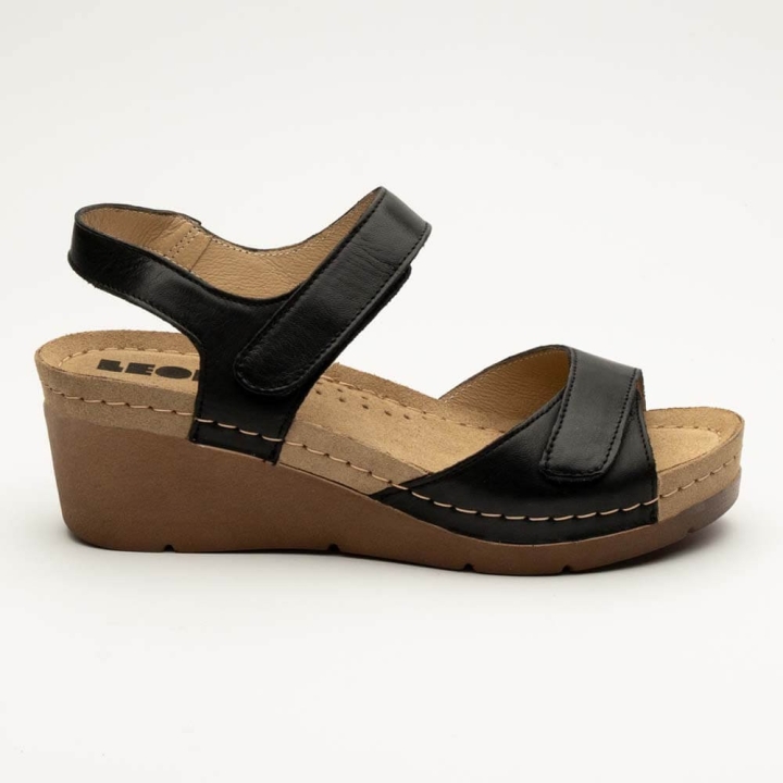 Sandale Leon 1041, din piele, de vara, negru - imagine 3
