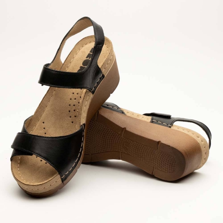 Sandale Leon 1041, din piele, de vara, negru - imagine 4