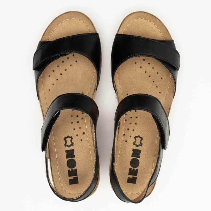 Sandale Leon 1041, din piele, de vara, negru - imagine 5