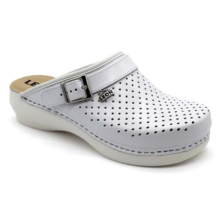 Saboti medicali, unisex, din piele perforata, alb, Leon PU101 - imagine 1
